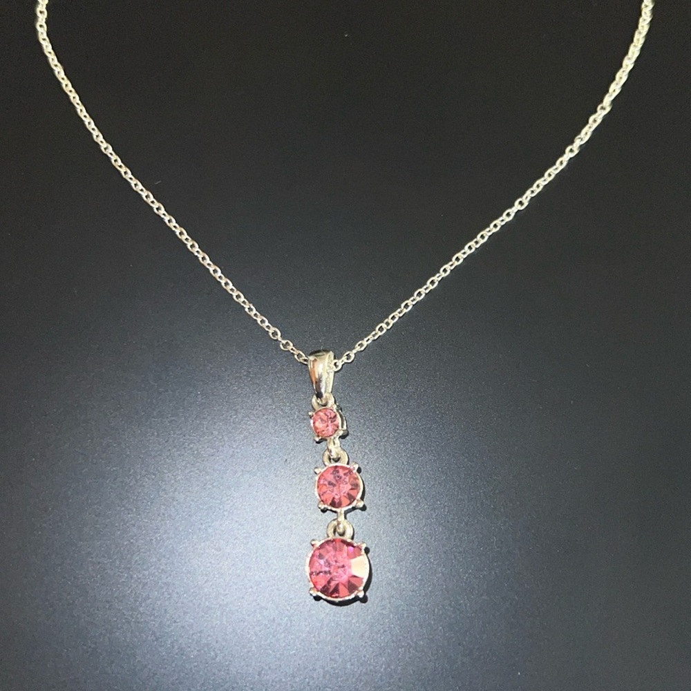 Pink stone silver necklace